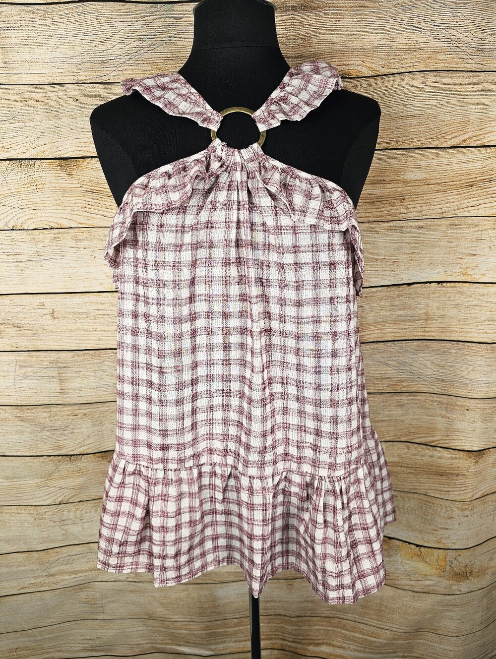 Entro NWT Gingham Plaid Ruffle Halter Top Shirt Size Medium - Picture 1 of 6